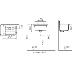 Déversoir mural - Hauteur: 265 mm - Largeur: 430 mm - Profondeur: 370 mm - BLANC