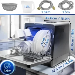 DW5 BK Lave vaisselle de table 950W 7 programmes lavage séchage Machine compacte posable Gain de place Sécurité enfants Duronic