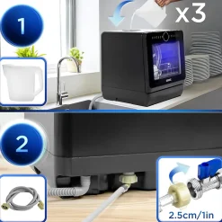 DW5 BK Lave vaisselle de table 950W 7 programmes lavage séchage Machine compacte posable Gain de place Sécurité enfants Duronic