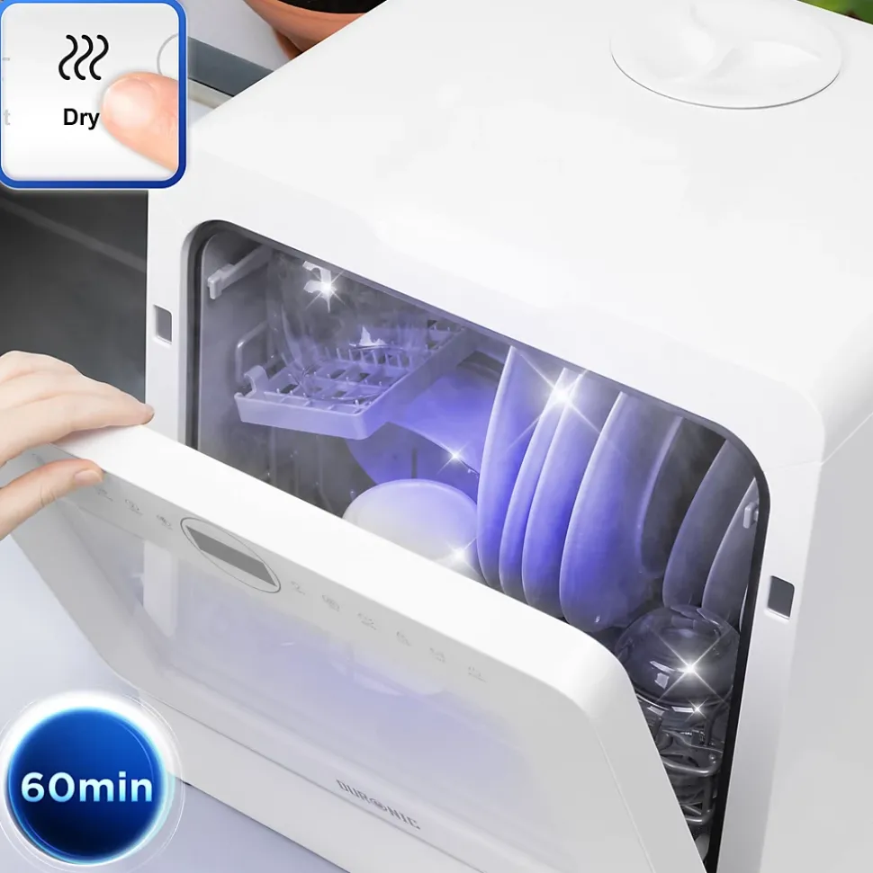 DW5 WE Lave vaisselle de table 950W 7 programmes lavage séchage Machine compacte posable Gain de place Sécurité enfants Duronic