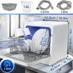 DW5 WE Lave vaisselle de table 950W 7 programmes lavage séchage Machine compacte posable Gain de place Sécurité enfants Duronic