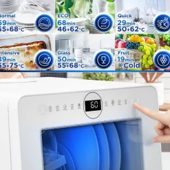 DW5 WE Lave vaisselle de table 950W 7 programmes lavage séchage Machine compacte posable Gain de place Sécurité enfants Duronic