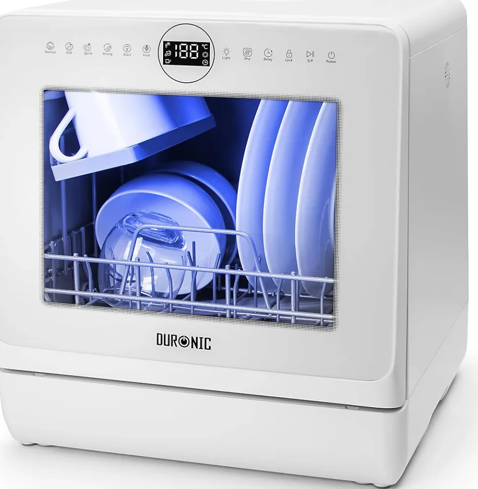 DW5 WE Lave vaisselle de table 950W 7 programmes lavage séchage Machine compacte posable Gain de place Sécurité enfants Duronic