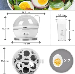 EB27 WE Cuiseur à oeufs 400W 1 à 7 oeufs Thermostat minuteur Cuisson pour oeufs durs ou mollet ou à la coque Sans BPA Duronic