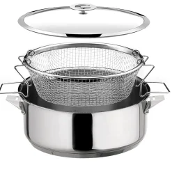 Eclipse - Sauteuse 24 cm revêtue en céramique, couvercle et panier de cuisson pour friture et cuisson à l'eau