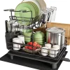 Egoutoire Vaisselle avec Porte-Ustensiles et Porte-Verres à Vin