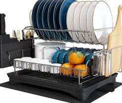 Egoutoire Vaisselle Cuisine avec Porte-Ustensiles Acier Inoxydable