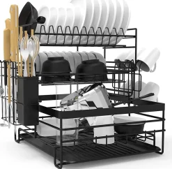 Egouttoir à 3 Niveaux de Grande Capacité avec bac D'égouttage noir