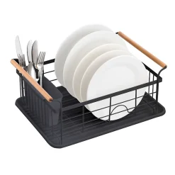 Egouttoir à vaiselle Design industriel Bois Acier ELIE Noir mat MSV