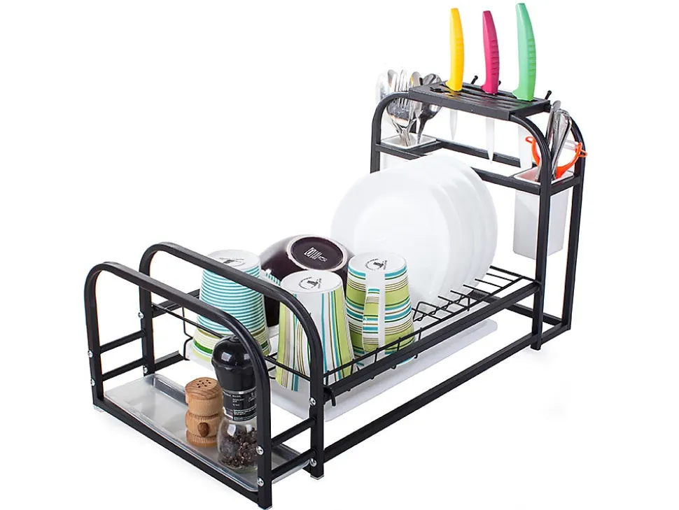 Egouttoir à vaisselle avec support à plateau mezzanine