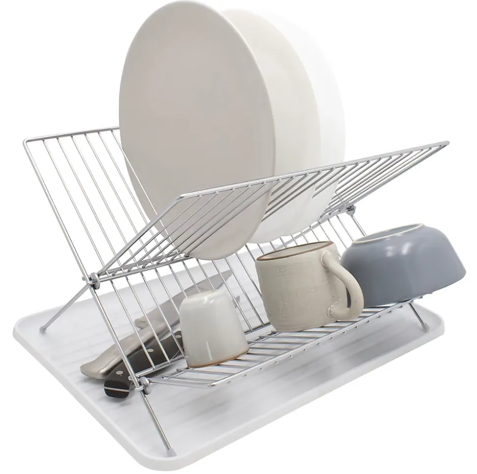 Egouttoir à vaisselle métal et plastique avec bac blanc Box & Beyond
