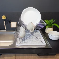 Egouttoir à vaisselle métal et plastique avec bac blanc Box & Beyond