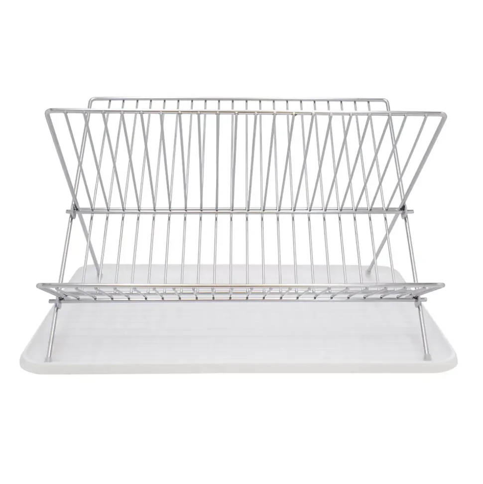 Egouttoir à vaisselle métal et plastique avec bac blanc Box & Beyond