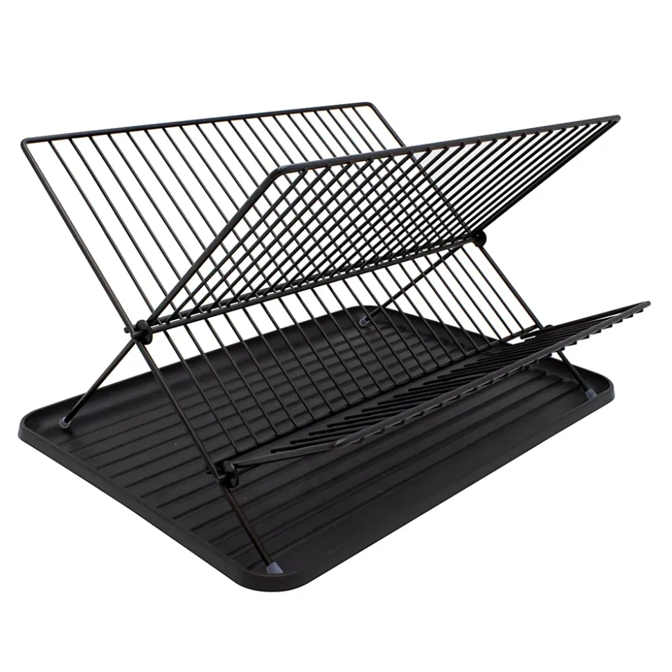 Egouttoir à vaisselle métal et plastique avec bac noir Box & Beyond