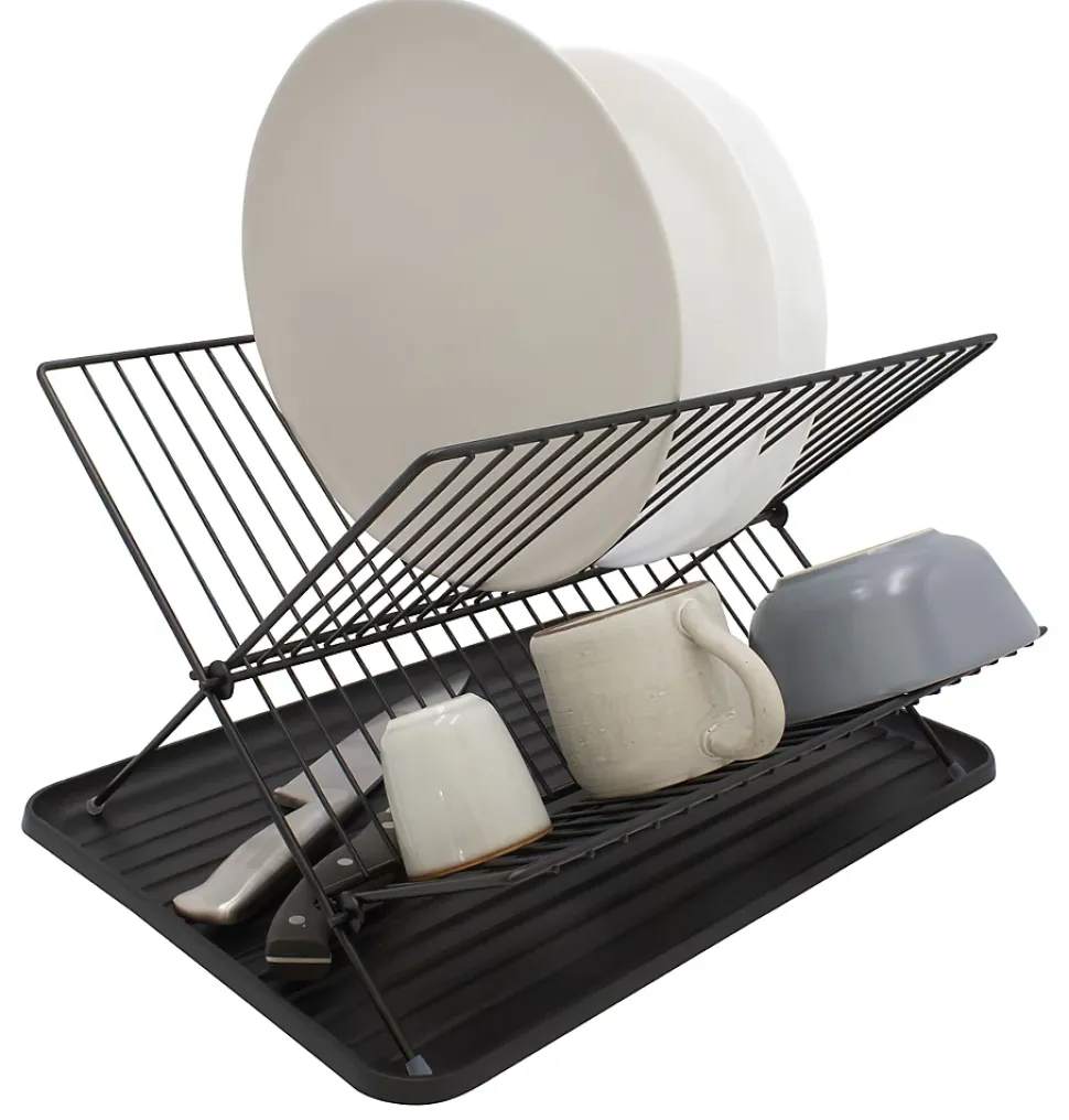 Egouttoir à vaisselle métal et plastique avec bac noir Box & Beyond