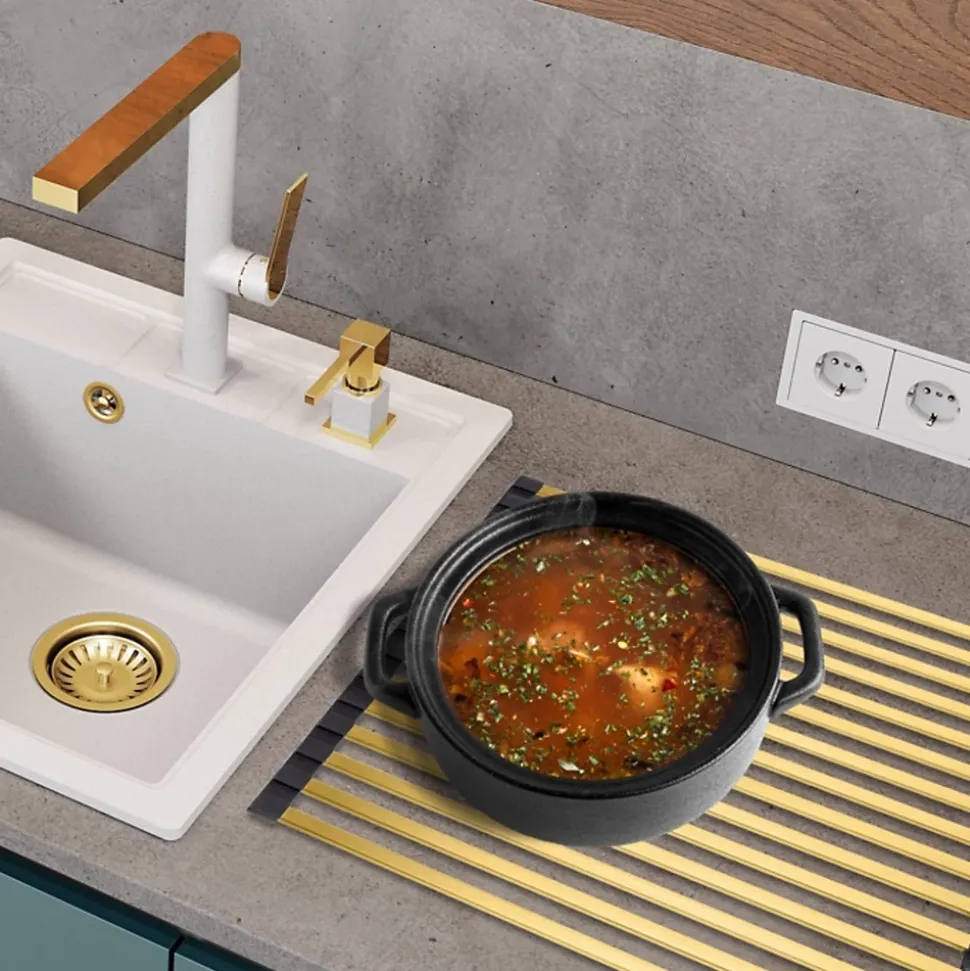 Egouttoir vaisselle rabattable inox doré Helika - dessous de plat doré