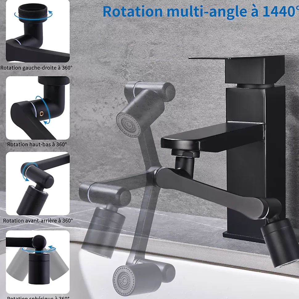 Embout Robinet Pivotant 1440 Mousseur Robinet 2 Jets avec Adaptateur 20/22/24 mm pour Cuisine ou Salle de Bain