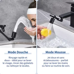 Embout Robinet Pivotant 1440 Mousseur Robinet 2 Jets avec Adaptateur 20/22/24 mm pour Cuisine ou Salle de Bain