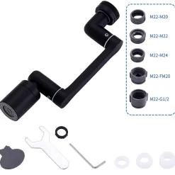 Embout Robinet Pivotant 1440 Mousseur Robinet 2 Jets avec Adaptateur 20/22/24 mm pour Cuisine ou Salle de Bain