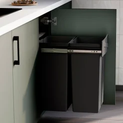 Emuca bac de tri sélectif a montage inférieur et extraction manuelle pour élément de cuisine Recycle, 2x25litres, Plastique gris