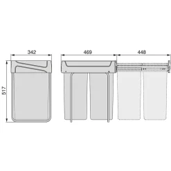 Emuca bac de tri sélectif a montage inférieur et extraction manuelle pour élément de cuisine Recycle, 2x25litres, Plastique gris