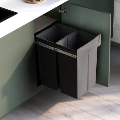 Emuca bac de tri sélectif a montage inférieur et extraction manuelle pour élément de cuisine Recycle, 2x25litres, Plastique gris