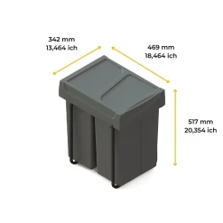 Emuca bac de tri sélectif a montage inférieur et extraction manuelle pour élément de cuisine Recycle, 2x25litres, Plastique gris