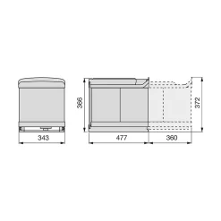 Emuca Bac de tri sélectif à fixation inférieure et extraction automatique dans module de cuisine 2x16litres, Plastique et acier