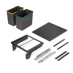 Emuca Bac de tri sélectif pour montage latéral sur meuble de cuisine Recycle 2x24litres, Acier, Plastique gris anthracite