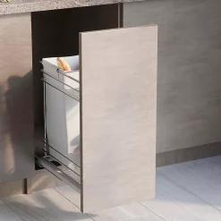 Emuca Chariot coulissant avec paniers et chariot à pain Supra avec fermeture à amortie, module 300, Acier, Chromé