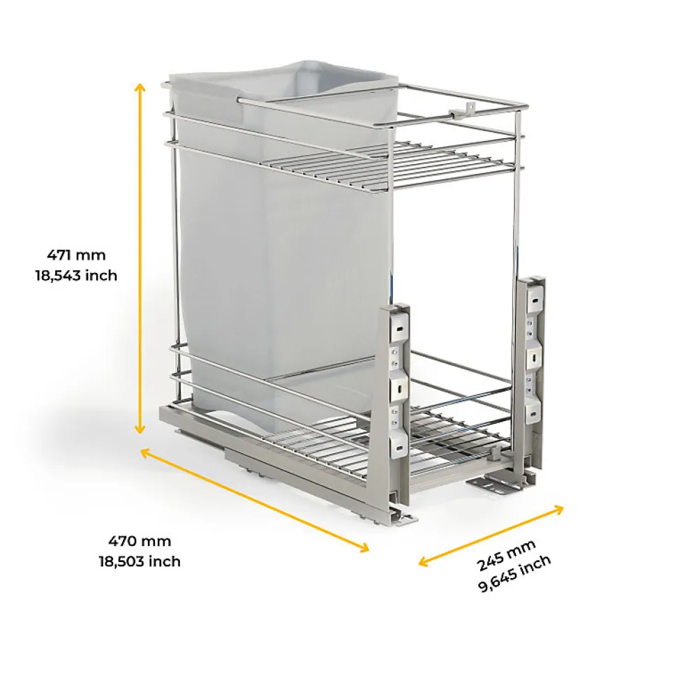 Emuca Chariot coulissant avec paniers et chariot à pain Supra avec fermeture à amortie, module 300, Acier, Chromé