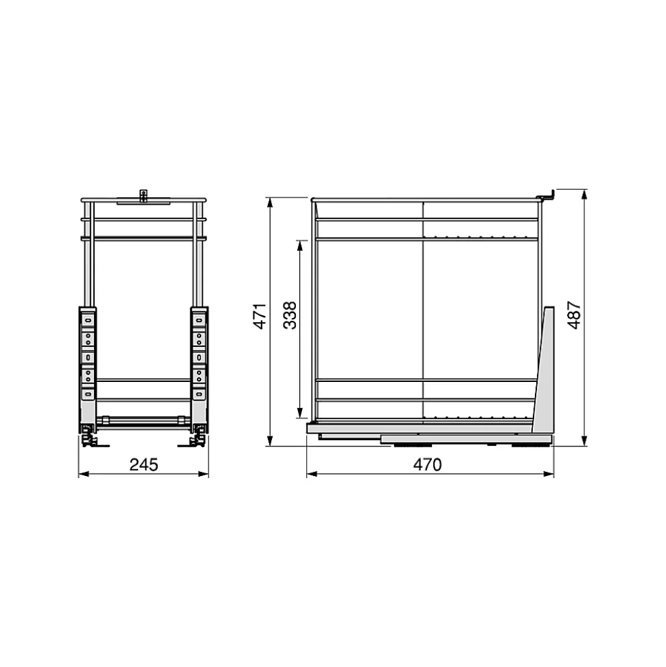 Emuca Chariot coulissant avec paniers et chariot à pain Supra avec fermeture à amortie, module 300, Acier, Chromé
