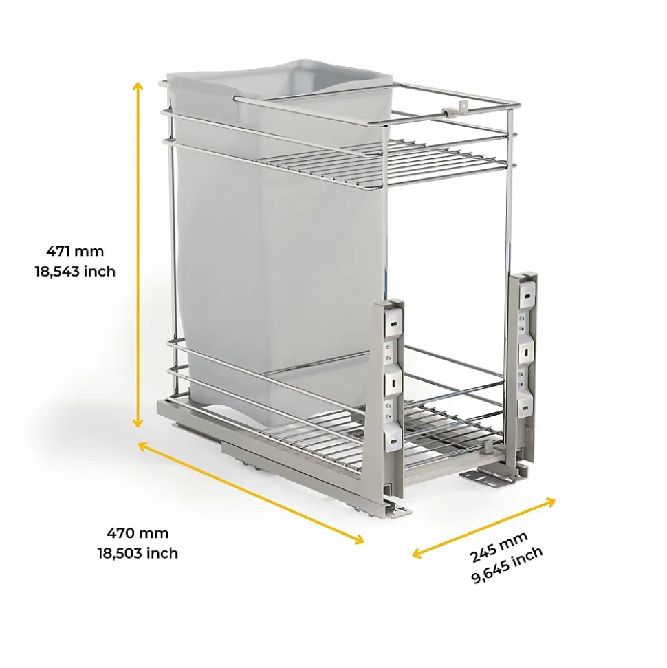 Emuca Chariot coulissant avec paniers et chariot à pain Supra avec fermeture à amortie, module 300, Acier, Chromé