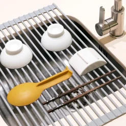 Emuca Egouttoir flexible et enroulable en silicone, acier et plastique, gris