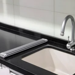 Emuca Egouttoir flexible et enroulable en silicone, acier et plastique, gris