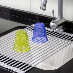 Emuca Egouttoir flexible et enroulable en silicone, acier et plastique, gris