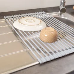 Emuca Egouttoir flexible et enroulable en silicone, acier et plastique, gris