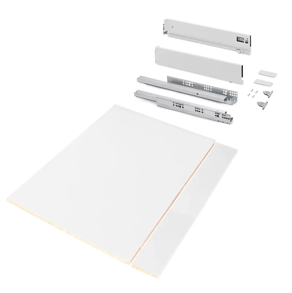 Emuca Kit de tiroirs pour cuisine ou salle de bains Vertex avec réglages 3D, hauteur 93mm, avec panneaux inclus, module 900mm,