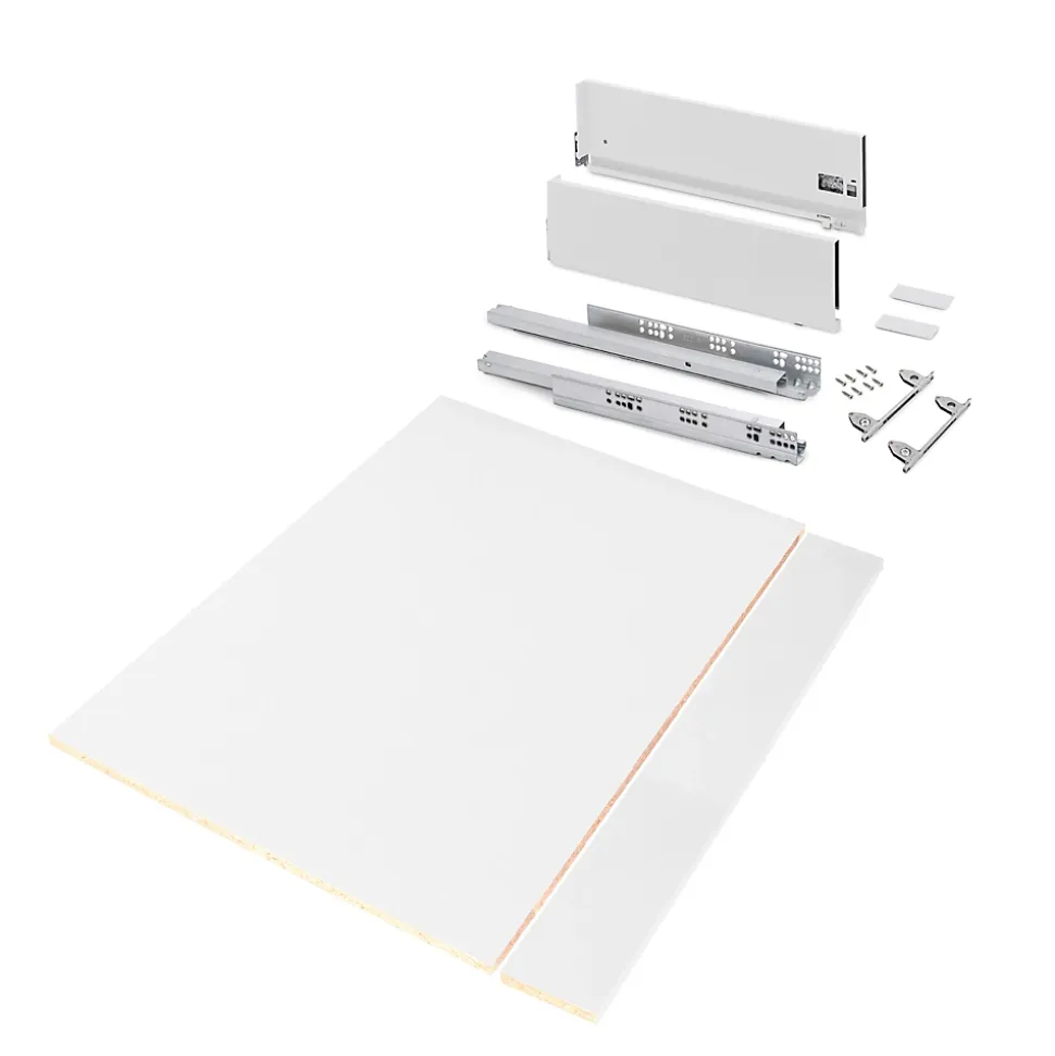 Emuca Kit de tiroirs pour cuisine ou salle de bains Vertex avec réglages 3D, hauteur 178mm, avec panneaux inclus, module 900mm,