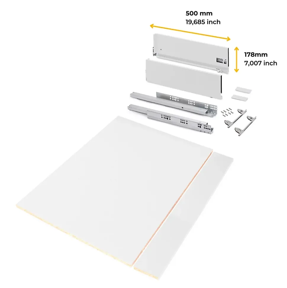 Emuca Kit de tiroirs pour cuisine ou salle de bains Vertex avec réglages 3D, hauteur 178mm, avec panneaux inclus, module 900mm,