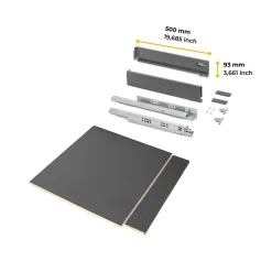 Emuca Kit de tiroirs pour cuisine ou salle de bains Vertex avec réglages 3D, hauteur 93mm, avec panneaux inclus, module 600mm,