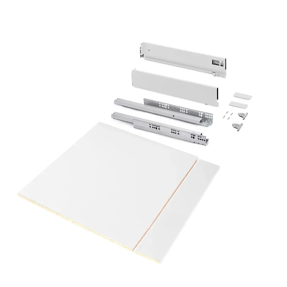 Emuca Kit de tiroirs pour cuisine ou salle de bains Vertex avec réglages 3D, hauteur 93mm, avec panneaux inclus, module 600mm,