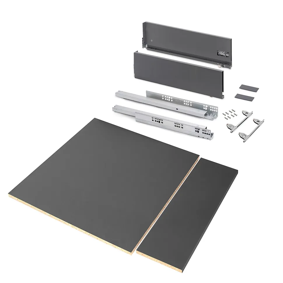 Emuca Kit de tiroirs pour cuisine ou salle de bains Vertex avec réglages 3D, hauteur 178mm, avec panneaux inclus, module 600mm,