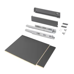 Emuca Kit de tiroirs pour cuisine ou salle de bains Vertex avec réglages 3D, hauteur 93mm, avec panneaux inclus, module 450mm,