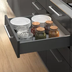 Emuca Kit de tiroirs pour cuisine ou salle de bains Vertex avec réglages 3D, hauteur 178mm, avec panneaux inclus, module 450mm,