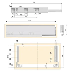 Emuca Kit de tiroirs pour cuisine ou salle de bains Vertex avec réglages 3D, hauteur 178mm, avec panneaux inclus, module 450mm,