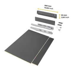 Emuca Kit de tiroirs pour cuisine ou salle de bains Vertex avec réglages 3D, hauteur 93mm, avec panneaux inclus, module 900mm,