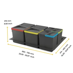 Emuca Kit poubelle de tri sélectif pour tiroir de cuisine avec socle Recycle hauteur 216mm, 2x12litres, 2x6litres, module 800mm,