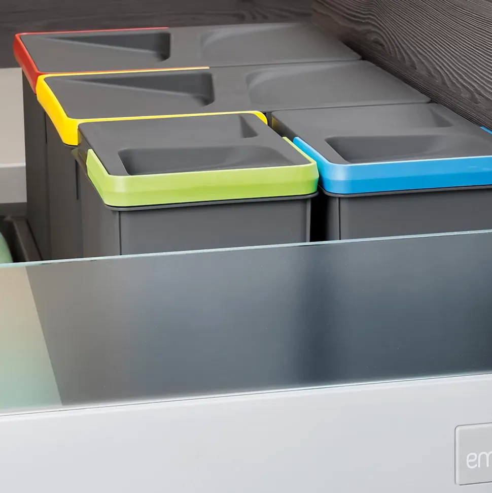 Emuca Kit poubelle de tri sélectif pour tiroir de cuisine avec socle Recycle hauteur 216mm, 2x12litres, 2x6litres, module 800mm,