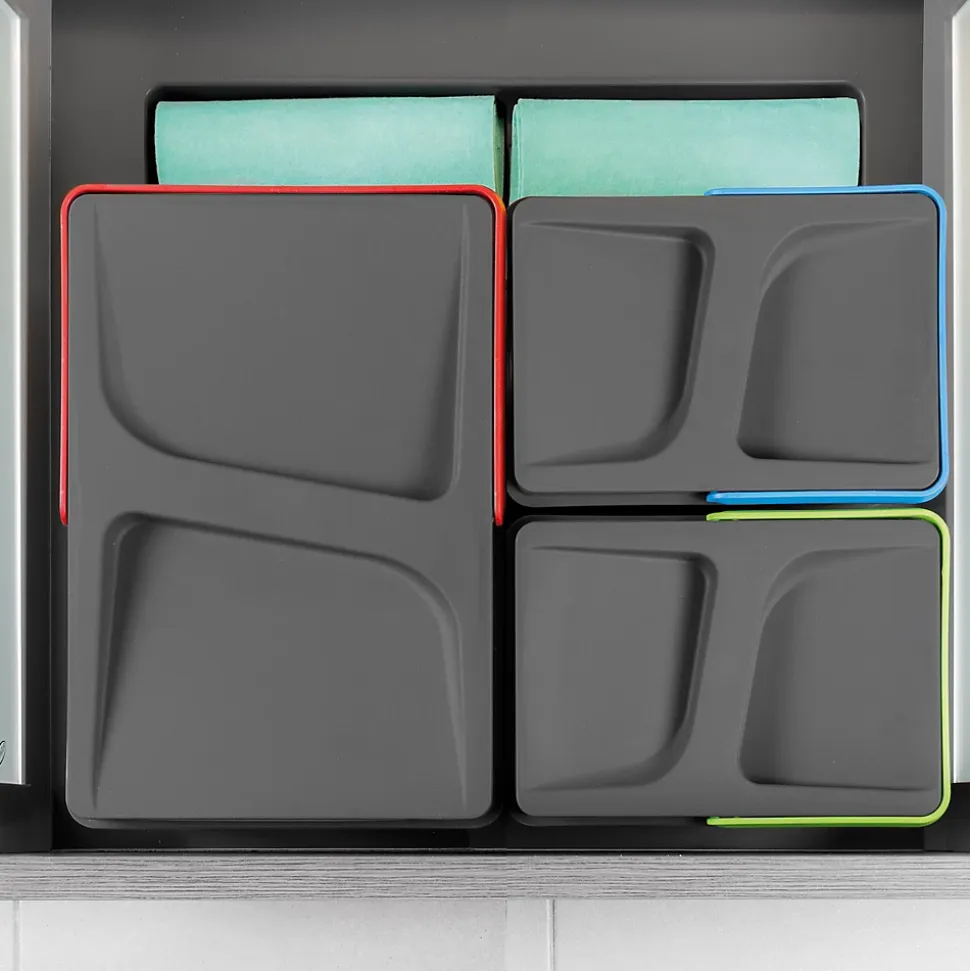 Emuca Kit poubelle de tri sélectif pour tiroir de cuisine avec socle Recycle hauteur 266mm, 1x15litres, 2x7litres, module 600mm,